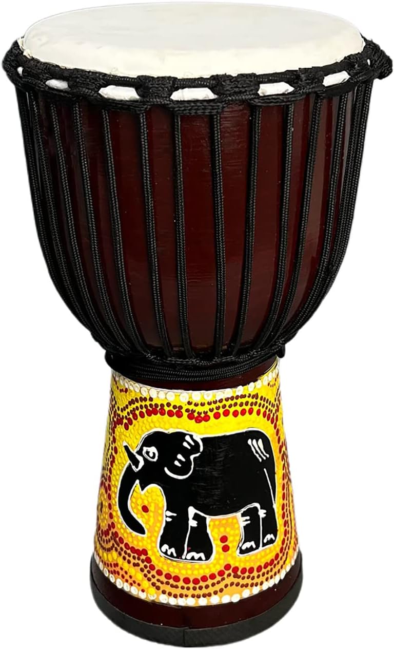 BORIYAM Djembe Drum Professionally Hand Carved, Goatskin Drum Head, From West African Style Tambourine, Bongo, Percussion (Yellow Elephant) - Image 1